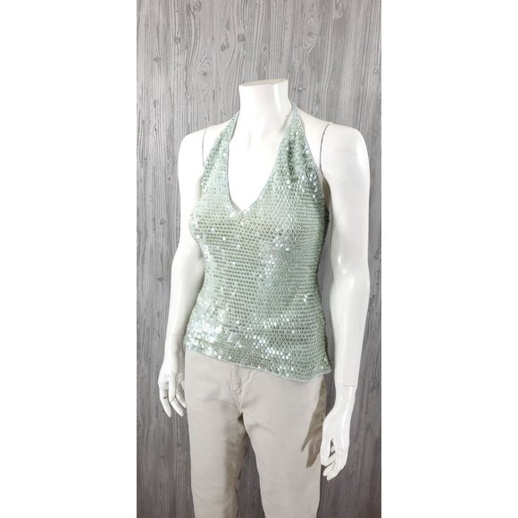 Moda International Tops - Y2K 90s Crochet Sequin Halter Top Moda International Victoria's Secret L Macrame